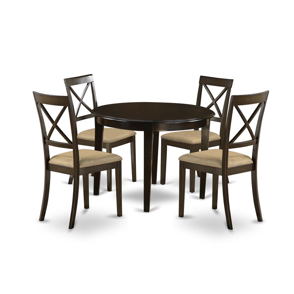 BOST5-CAP-C 5 PC small Kitchen Table set-round Table and 4 Dining Chairs. Picture 1