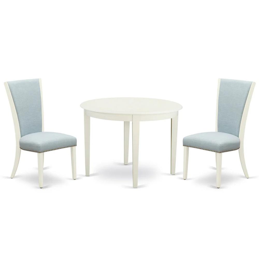 BOVE3-WHI-15 3 Piece Dining Table Set - 2 Dining Chair with High Back and 1 Dining Table - Linen White Finish. Picture 2