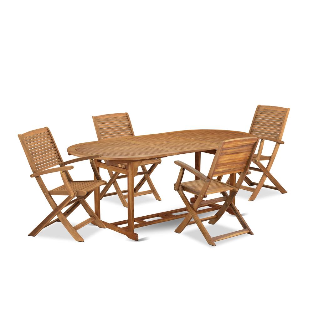 5 Piece Outdoor Patio Dining Sets Consist of an Oval Acacia Table. Picture 6
