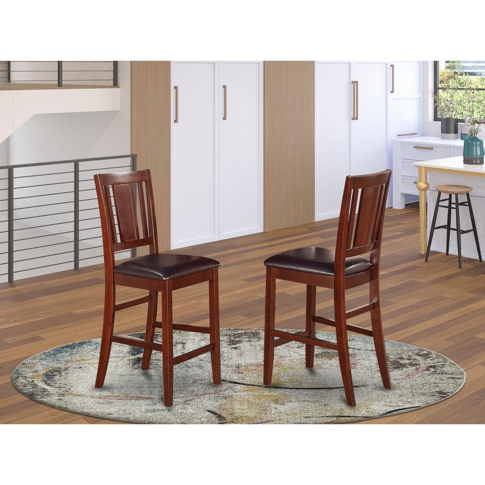 Buckland  Counter  Height  Dining  Chair  with  Leather  Uphostered  Seat  in  Mahogany  Finish,  Set  of  2. Picture 1