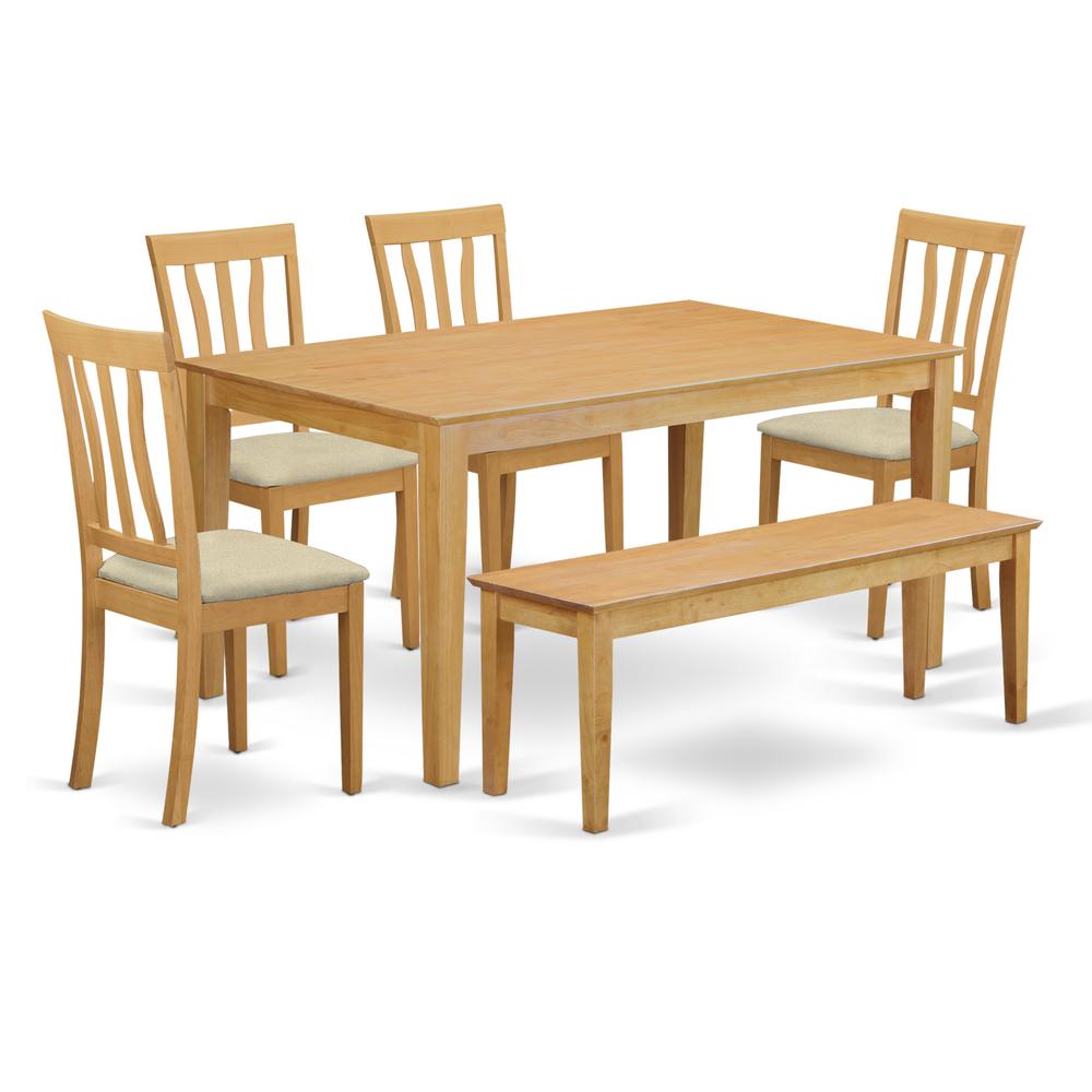 CAAN6-OAK-C 6 Pc Table and chair set - Kitchen Table and 4 Kitchen Chairs plus Wooden bench. Picture 1