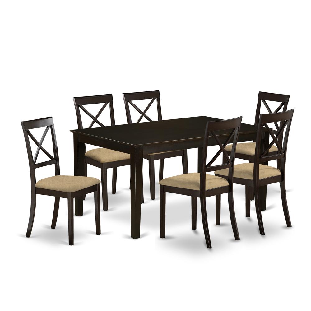 CABO7S-CAP-C 7 Pc Dining set-Dining Table and 6 Linen seat dining chairs. Picture 1