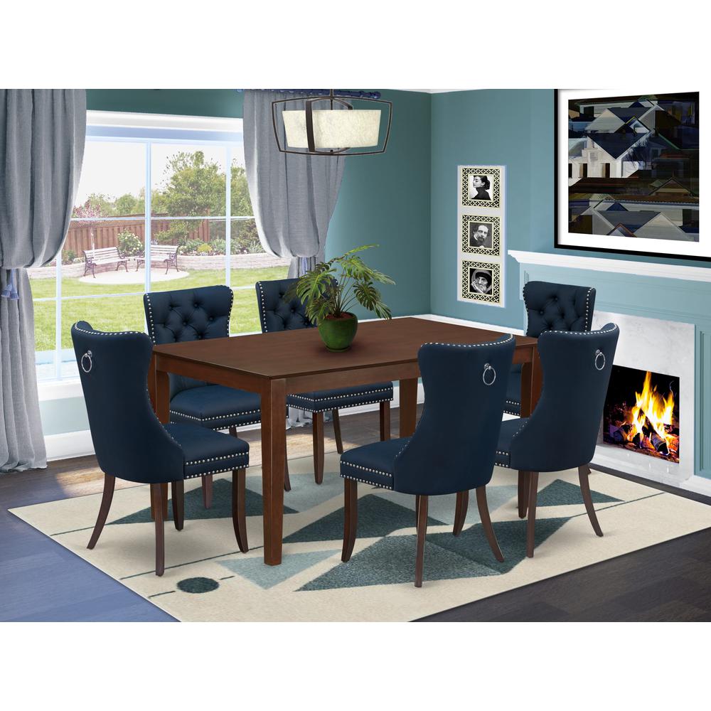 7 Piece Dining Room Furniture Set Consists of a Rectangle Solid Wood Table. Picture 1