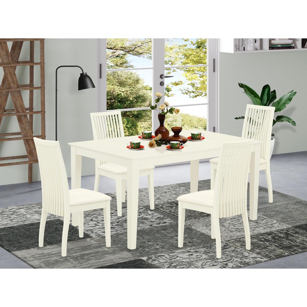 CAIP5-LWH-C 5Pc Dining Set Includes a Rectangle Dinette Table and Four Linen seat Dining Chairs, Linen White Finish. Picture 1