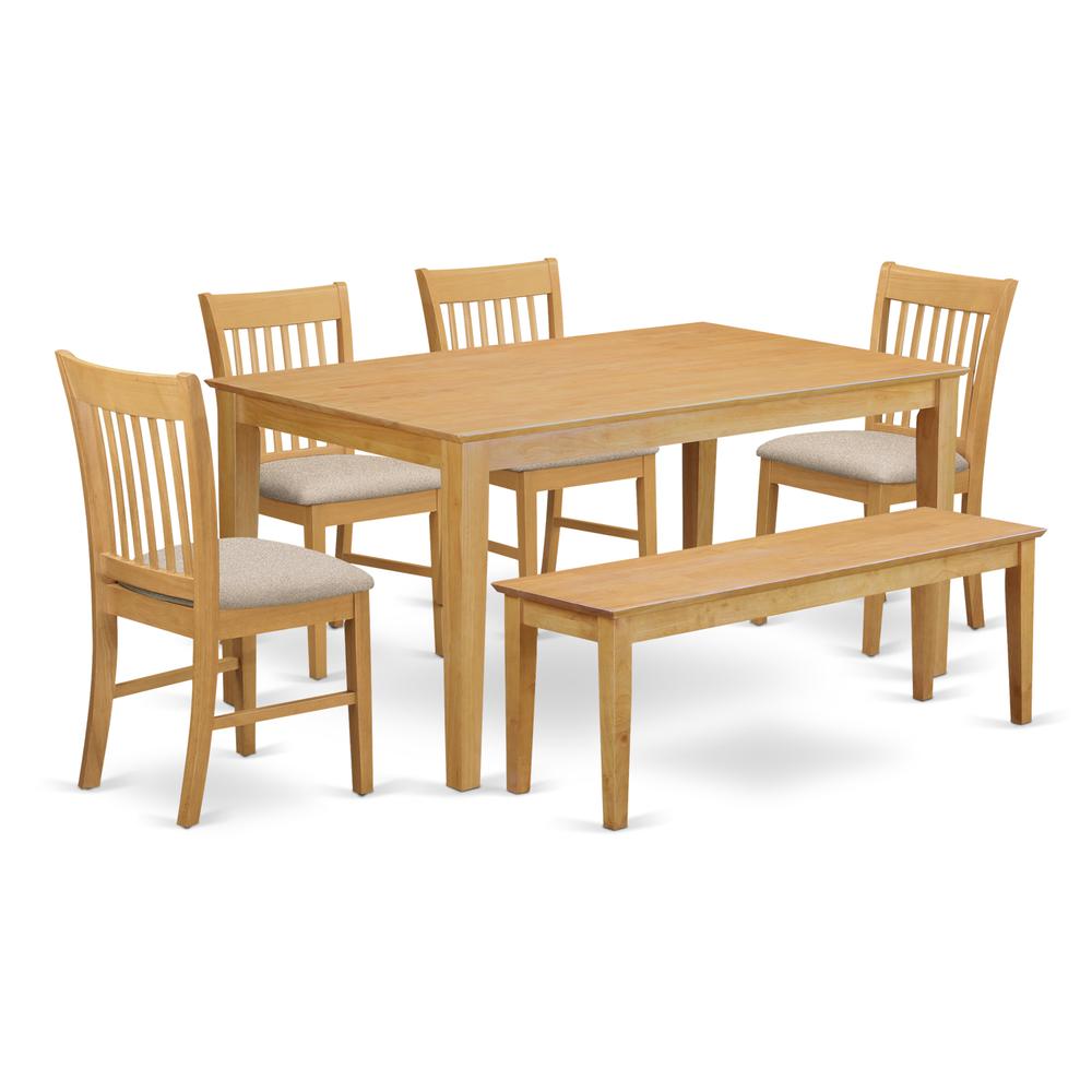 CANO6-OAK-C 6-Pc Dinette set - Dinette Table and 4 Dining Chairs coupled with Wooden bench. Picture 1