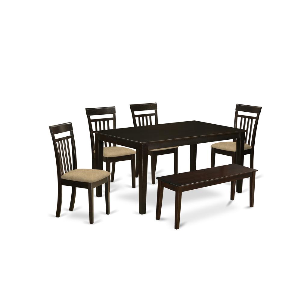 CAP6S-CAP-C 6 PC Dining room set-Top Kitchen Table and 4 Kitchen Chairs plus a bench. The main picture.