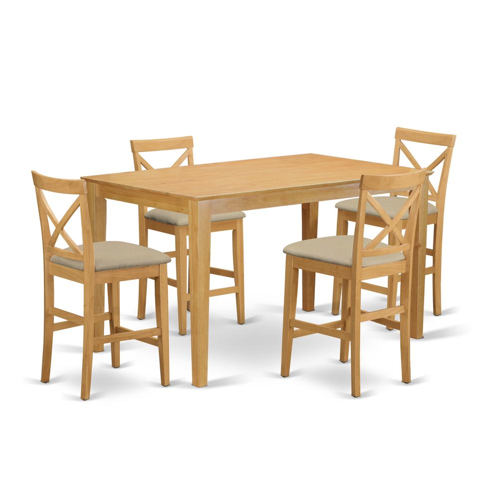 CAPB5H-OAK-C 5 Pc counter height Dining room set-pub Table and 4 bar stools with backs. Picture 1