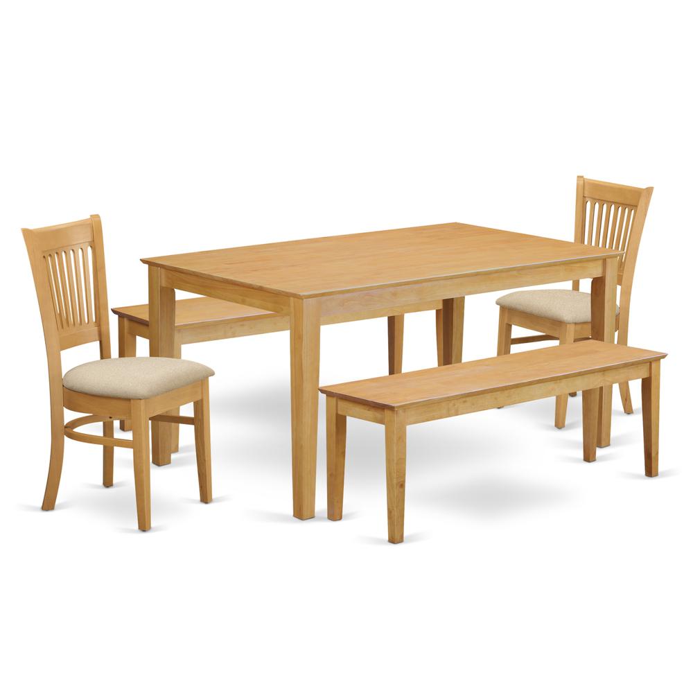 CAVA5C-OAK-C 5 Pc Dining room set - small Table and 2 Dining Chairs plus 2 Wooden benches. Picture 1