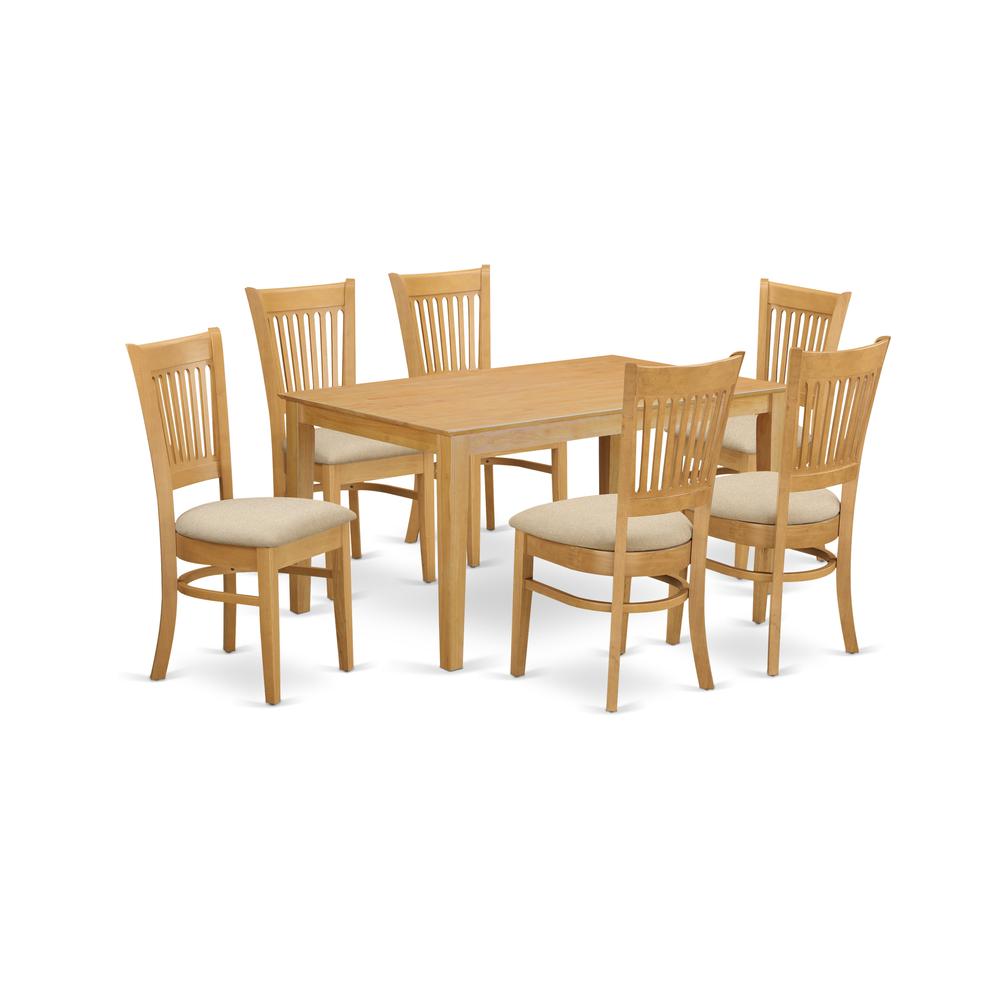 CAVA7-OAK-C 7 Pc Dining room set - Kitchen dinette Table and 6 Dining Chairs. Picture 1