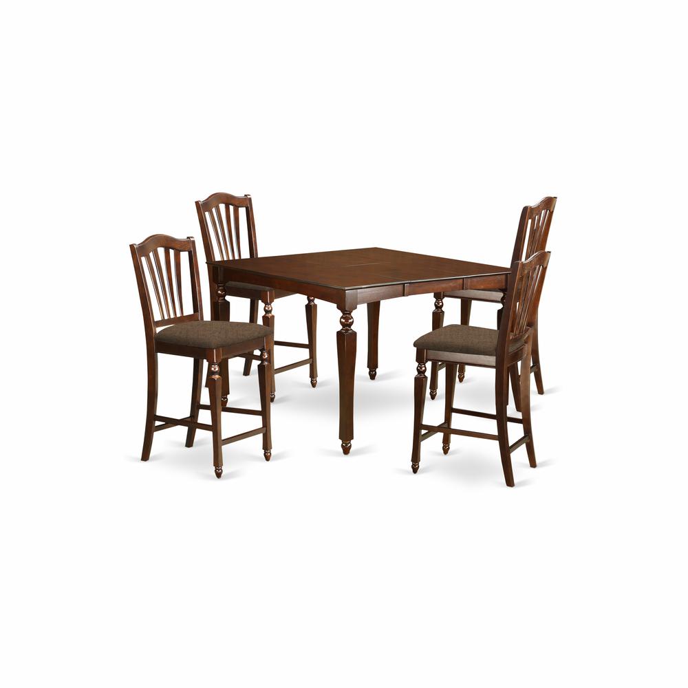 CHEL5-MAH-C 5 Pc counter height Dining set-Square gathering Table with 4 Stools. Picture 1