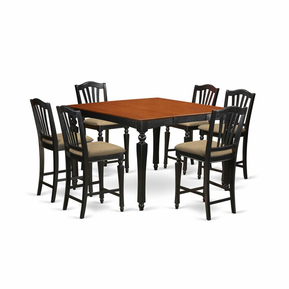 CHEL7-BLK-C 7 Pc Counter height Table set-Square pub Table and 6 counter height Chairs. Picture 1