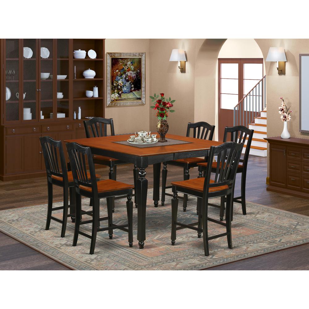 7  Pc  counter  height  Table  set-Square  gathering  Table  and  6  Stools. Picture 1