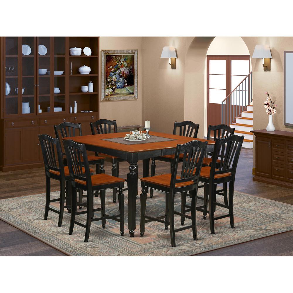 9  PC  counter  height  set-  Square  pub  Table  and  8  Stools. Picture 1