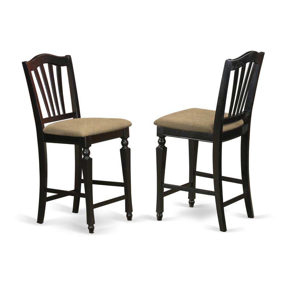 Chelsea  Stools  with  upholstered  seat,  24"  seat  height  in  Black  Finish,  Set  of  2. Picture 1