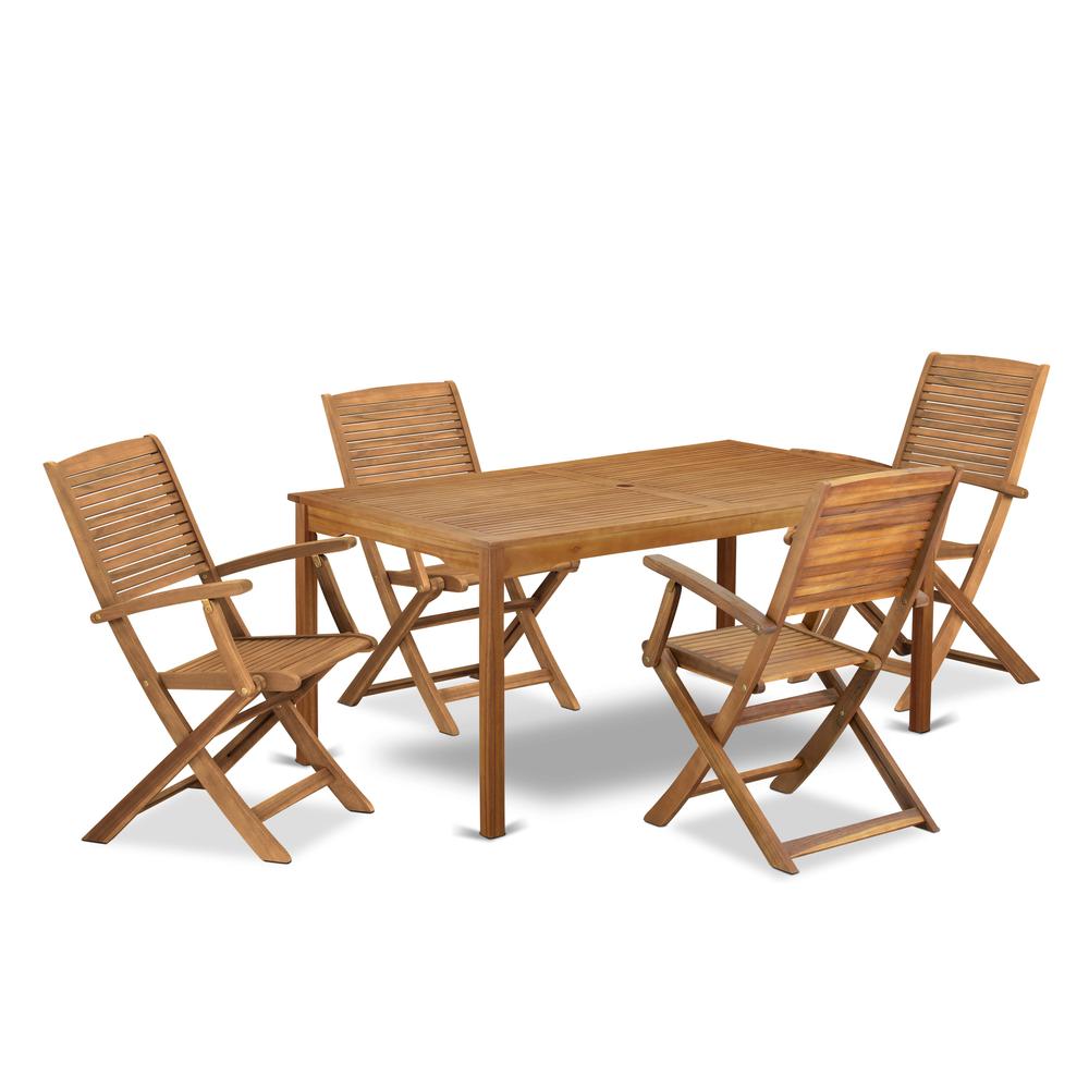 5 Piece Patio Dining Set Contains a Rectangle Acacia Wood Table. Picture 6