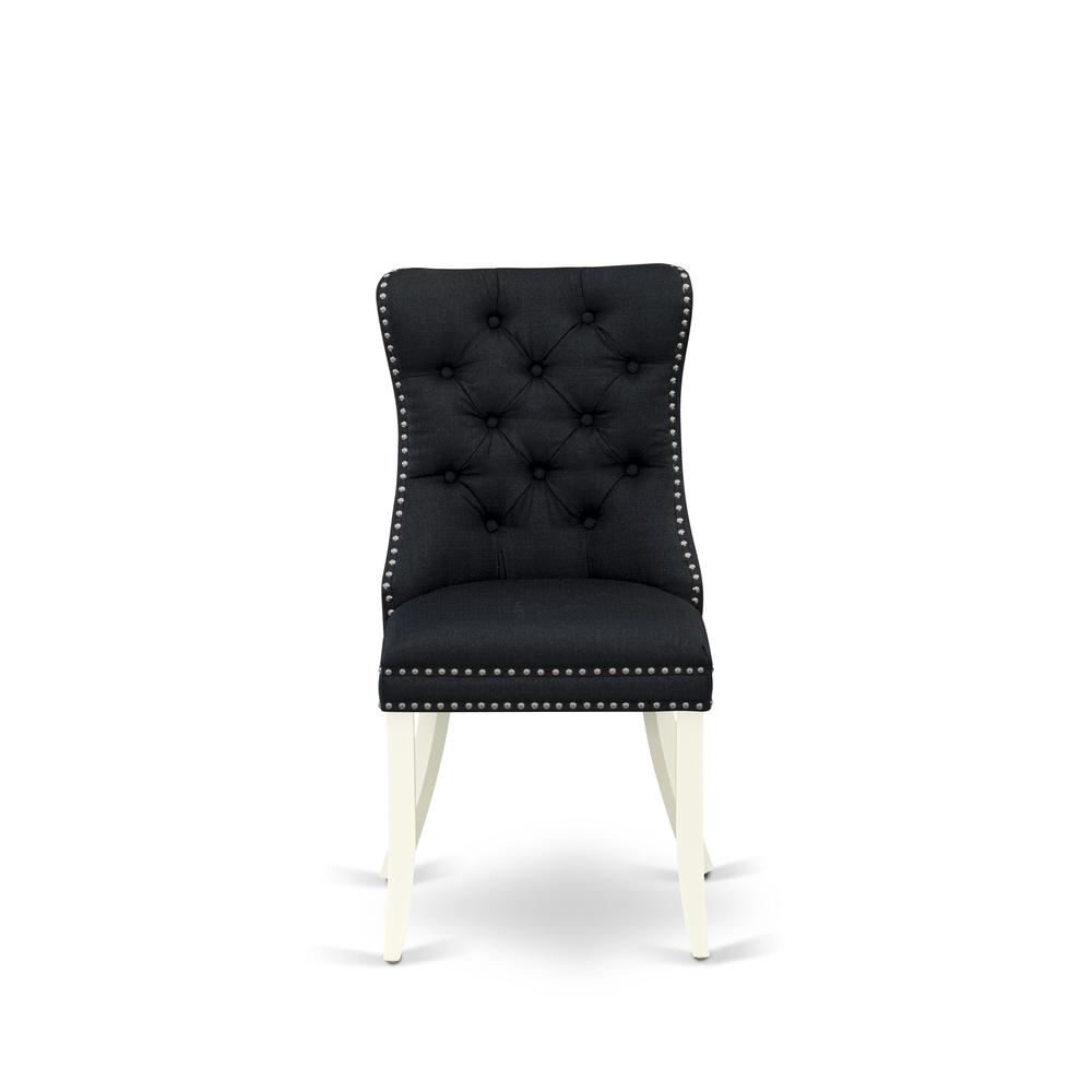 Parson Dining Chairs - Black Linen Fabric Padded Chairs, Set of 2, linen white. Picture 2