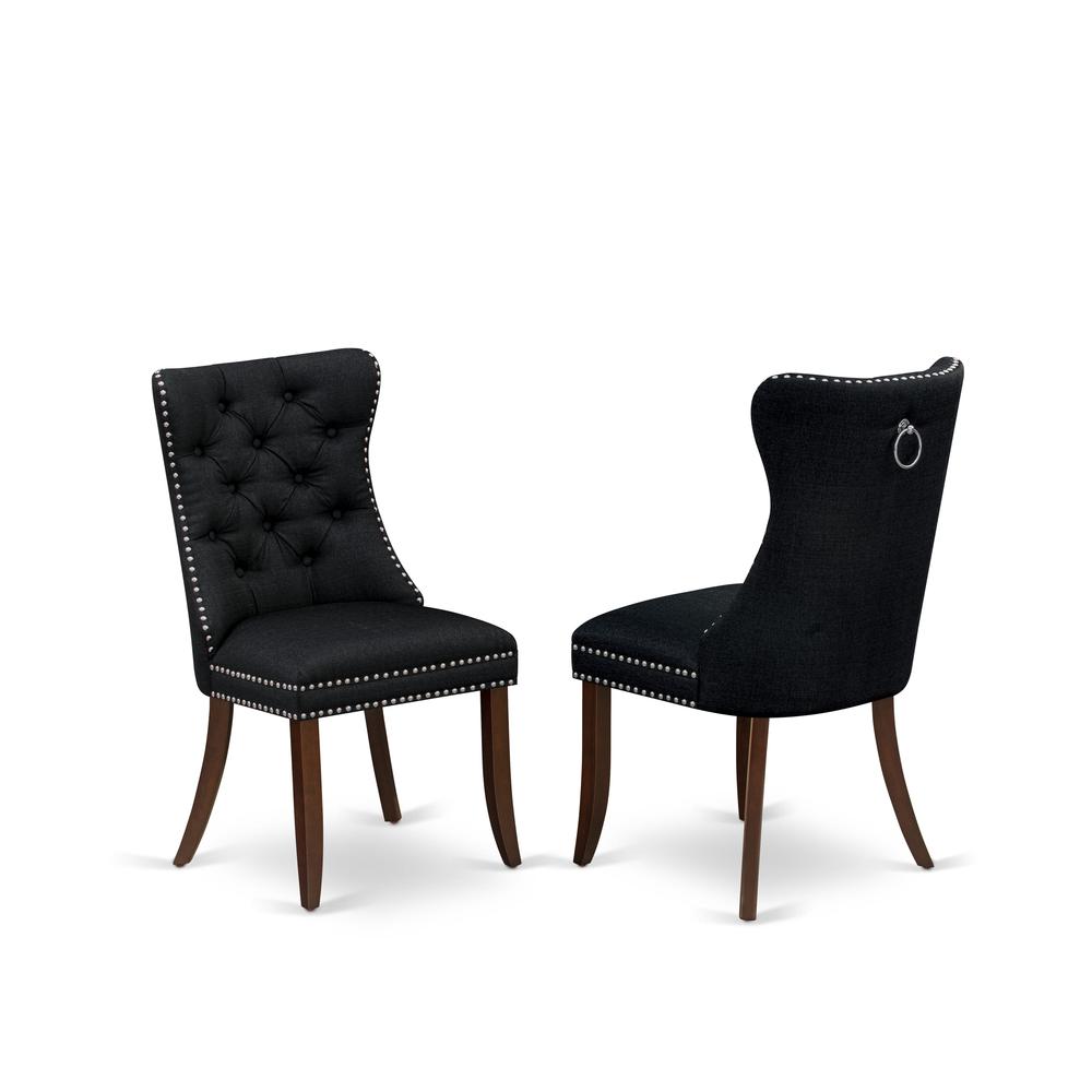 Parson Chairs - Black Linen Fabric Padded Dining Chairs, Set of 2, Mahogany. Picture 1