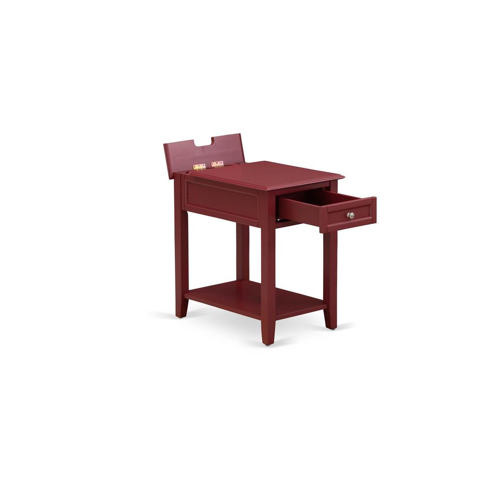 East West Furniture DE-13-ET Mid Century Night Stand with 1 Mid Century Modern Drawer, Stable and Sturdy Constructed - Burgundy Finish. Picture 4