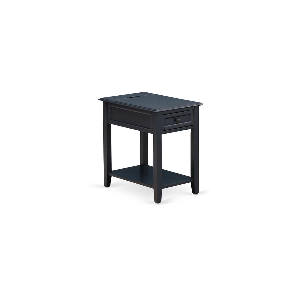 East West Furniture DE-15-ET Mid Century Night stand For Bedroom with 1 Wooden Drawer, Stable and Sturdy Constructed - Navy Blue Finish. Picture 3