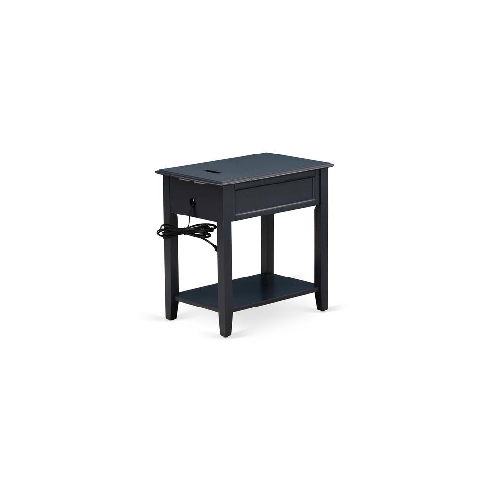 East West Furniture DE-15-ET Mid Century Night stand For Bedroom with 1 Wooden Drawer, Stable and Sturdy Constructed - Navy Blue Finish. Picture 5