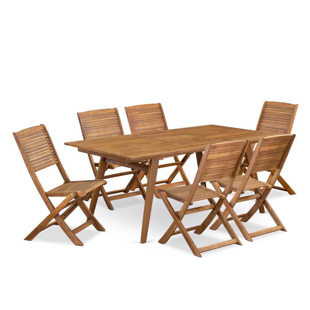 7 Piece Patio Dining Set Consist of a Rectangle Acacia Wood Table. Picture 6