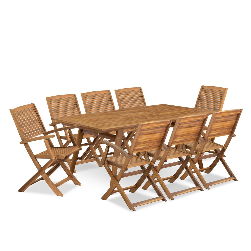 9 Piece Outdoor Patio Dining Sets Contains a Rectangle Acacia Table. Picture 6