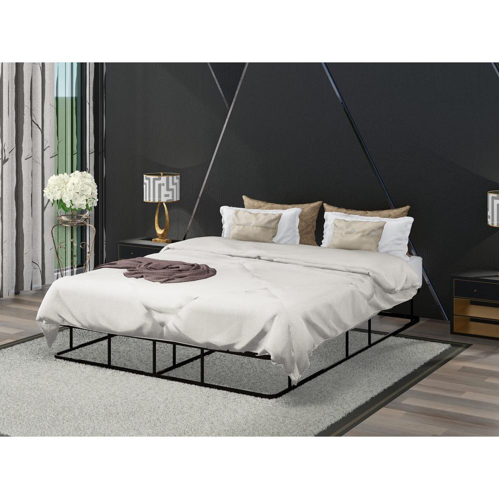 DHQBBLK Dothan Queen Bed Frame with Luxurious Style Headboard and Footboard - High Quality Metal Frame in Powder Coating Black. Picture 1