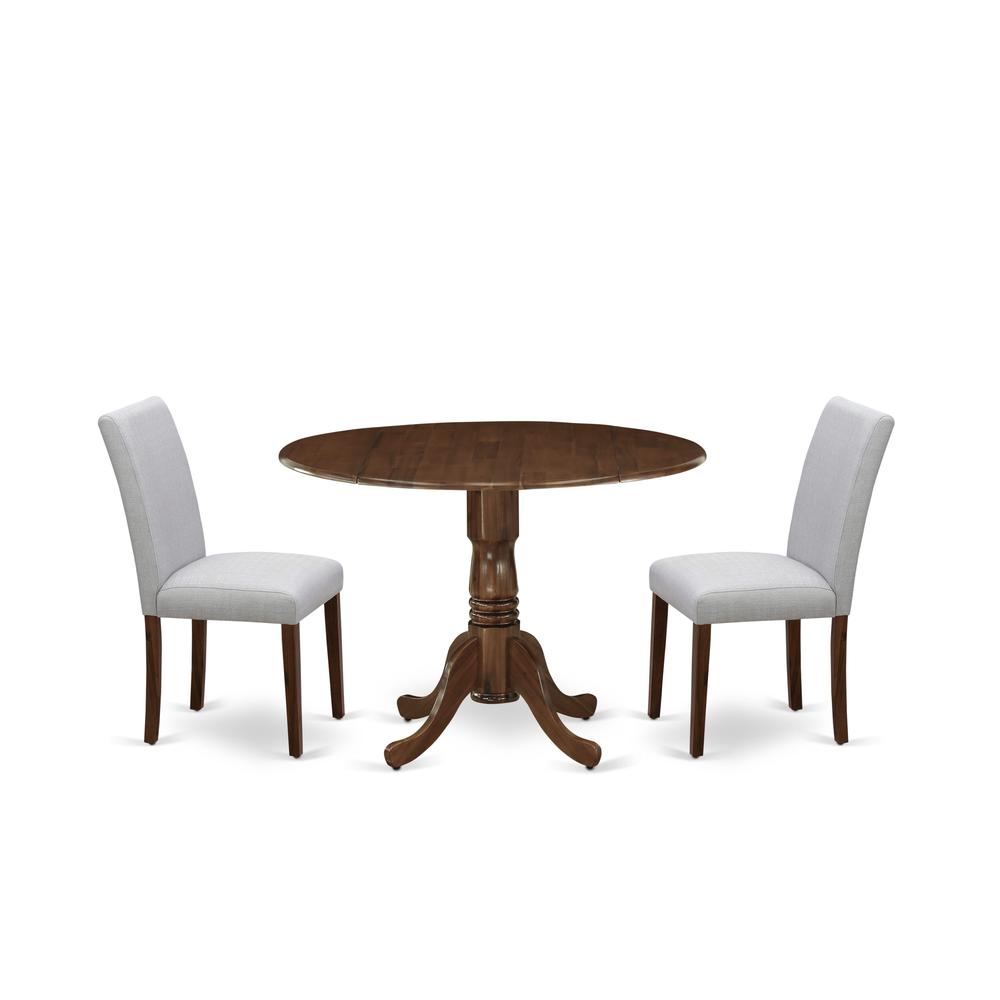 3 Pc Dining Set Includes a Round Table and 2 Upholstered Chairs, Antique Walnut. Picture 6