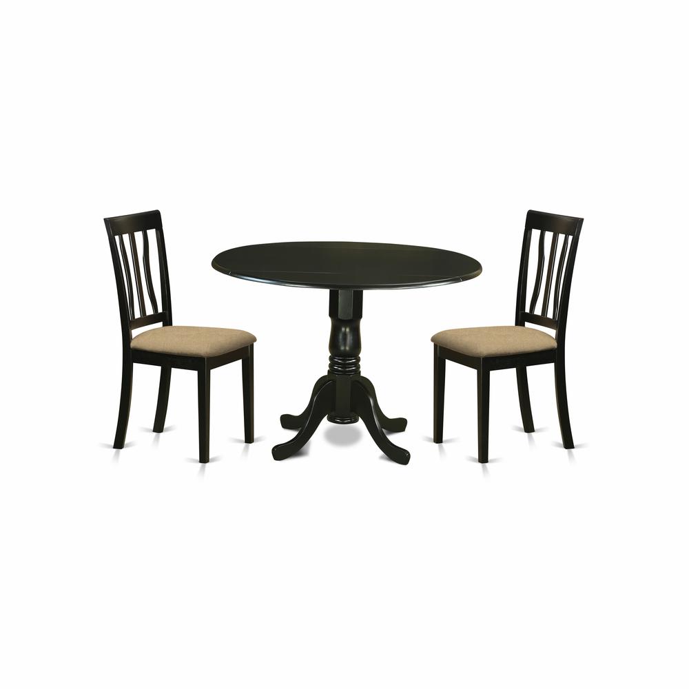 DLAN3-BLK-C 3 Pc Dinette Table set-Dining Table and 2 Dining Chairs. Picture 1