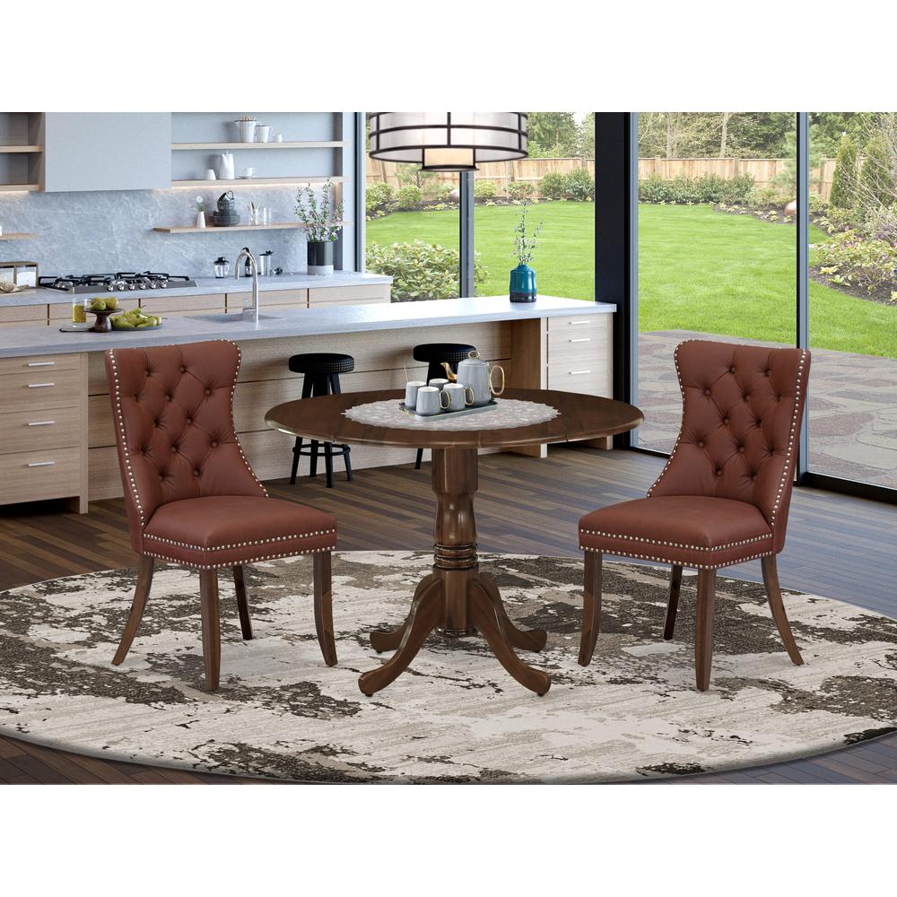 3 Piece Dining Table Set Contains a Round Kitchen Table with Dropleaf. Picture 1