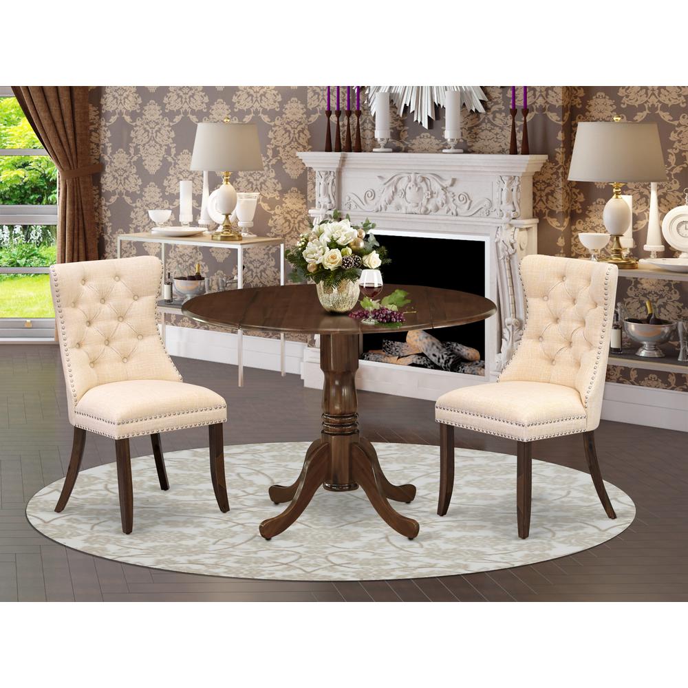 3 Piece Dining Table Set Contains a Round Kitchen Table with Dropleaf. Picture 1
