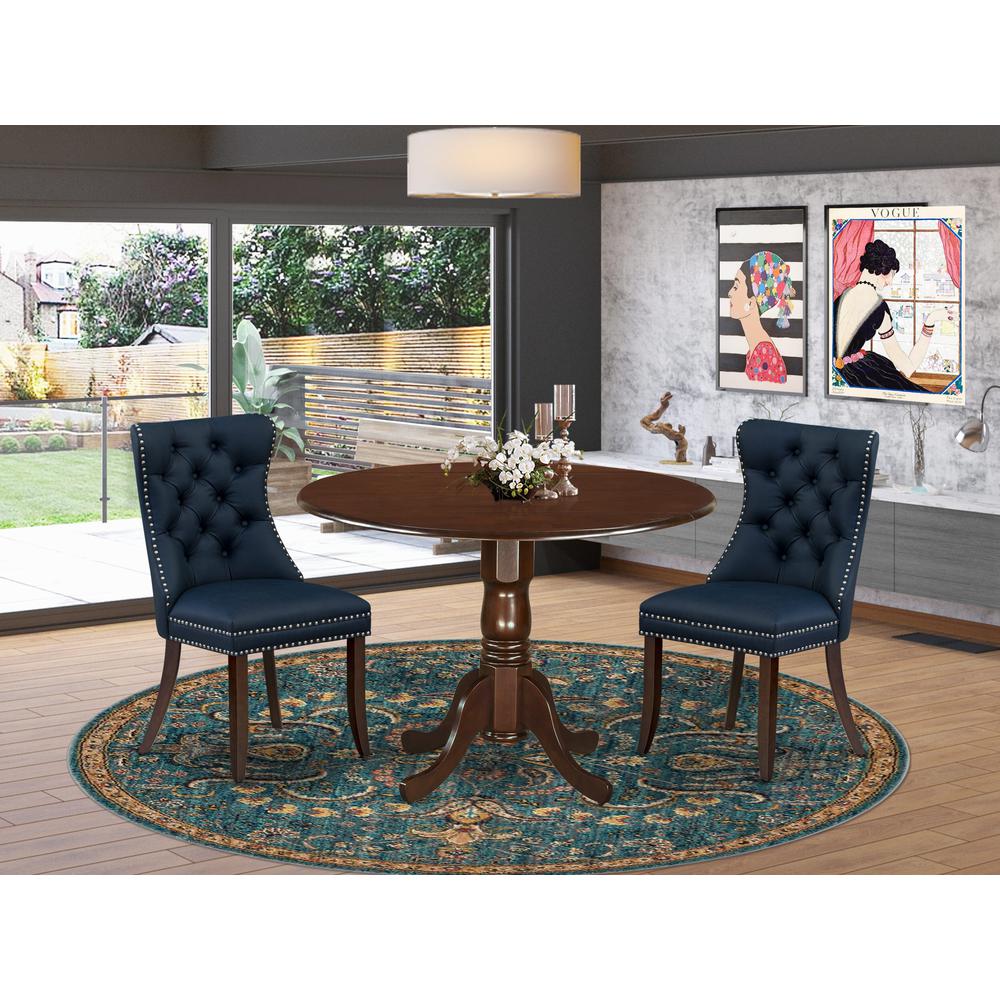 3 Piece Modern Dining Table Set Consists of a Round Kitchen Table with Dropleaf. Picture 1