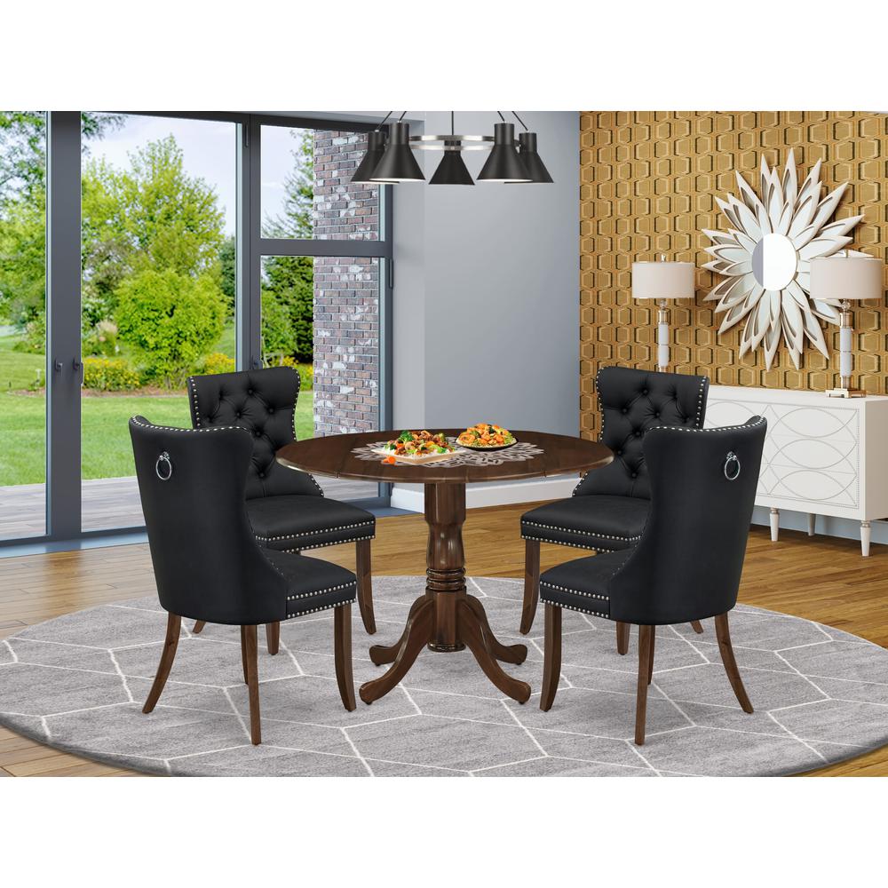 5 Piece Kitchen Table & Chairs Set Contains a Round Dining Table with Dropleaf. Picture 1