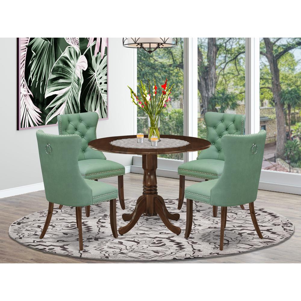 5 Piece Dining Table Set Consists of a Round Kitchen Table with Dropleaf. Picture 1