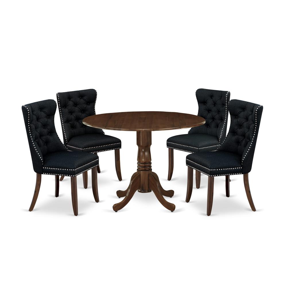 5 Piece Dining Table Set Contains a Round Solid Wood Table with Dropleaf. Picture 6