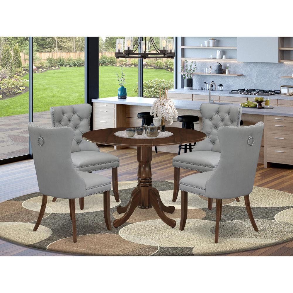 5 Piece Modern Dining Table Set Consists of a Round Kitchen Table with Dropleaf. Picture 1