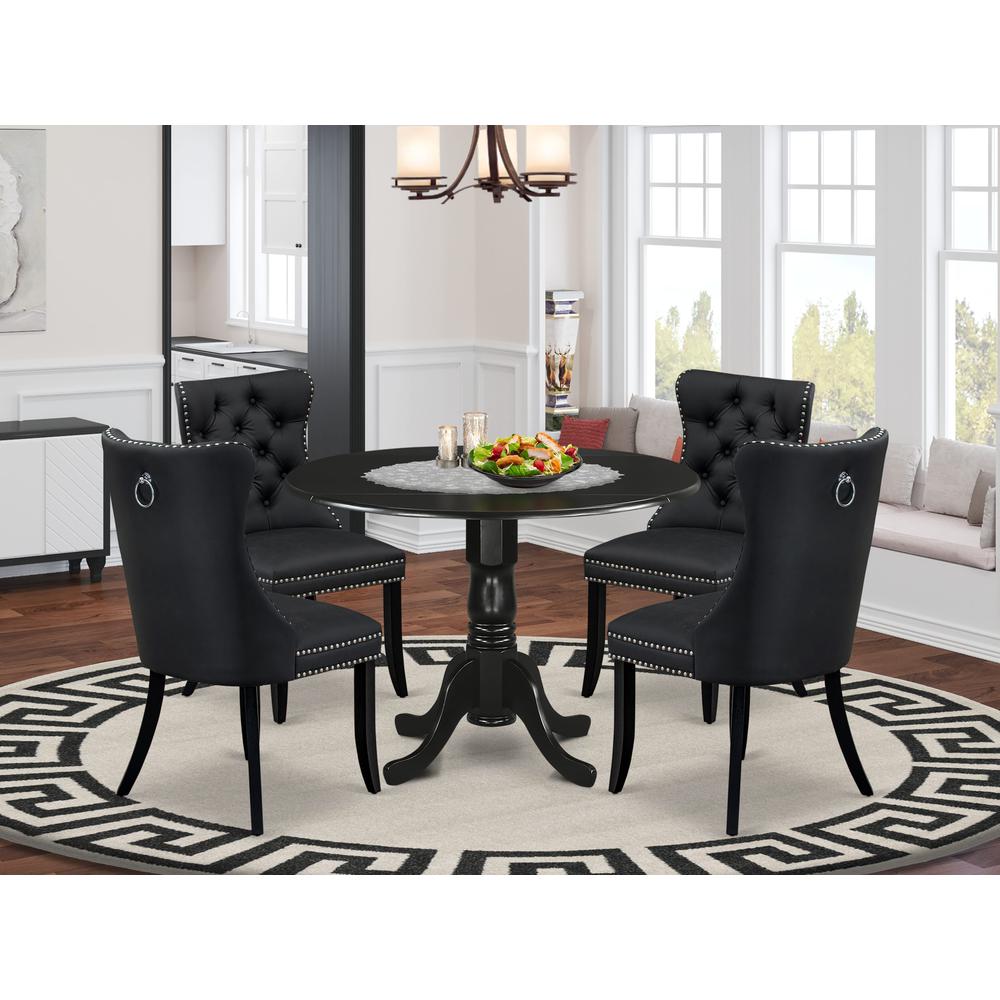5 Piece Modern Dining Table Set Consists of a Round Kitchen Table with Dropleaf. Picture 1