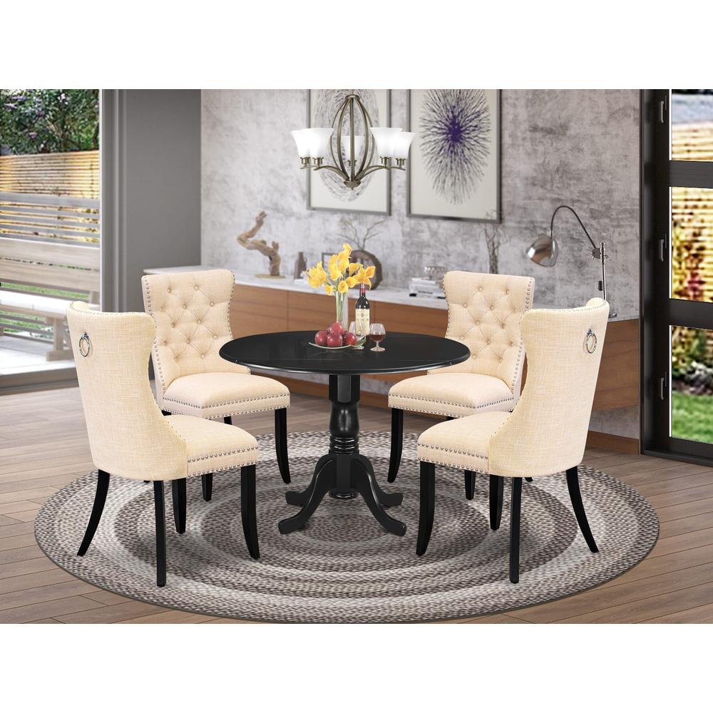 5 Piece Dining Table Set Contains a Round Kitchen Table with Dropleaf. Picture 1