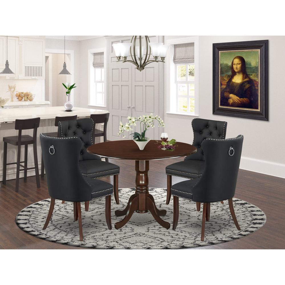 5 Piece Dining Room Set Consists of a Round Kitchen Table with Dropleaf. Picture 1