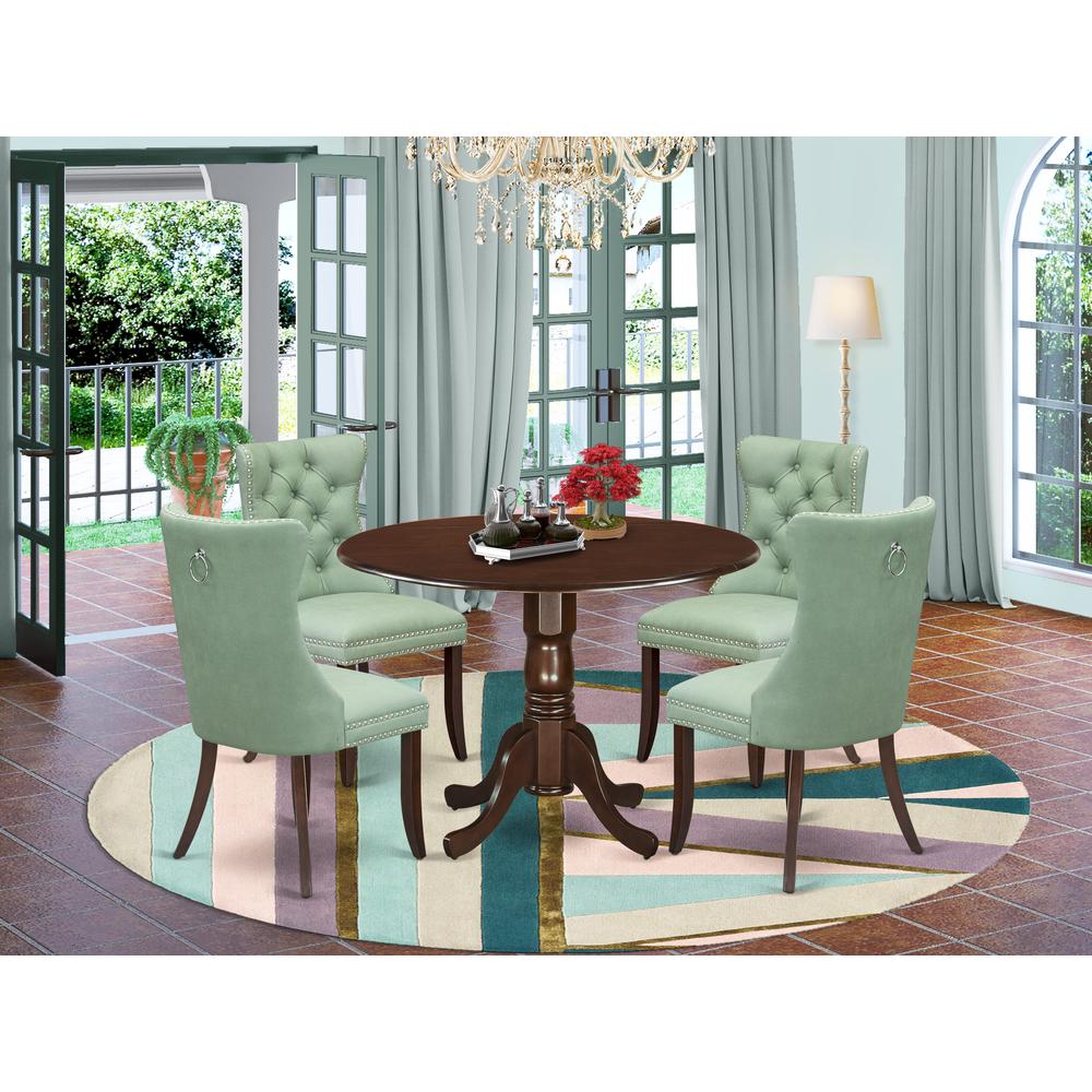 5 Piece Dining Table Set Contains a Round Kitchen Table with Dropleaf. Picture 1