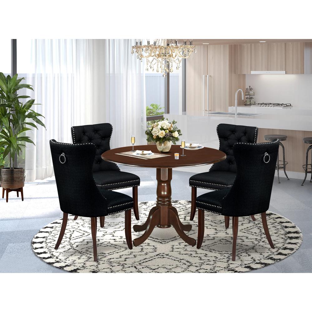 5 Piece Dining Room Furniture Set Contains a Round Kitchen Table with Dropleaf. Picture 1