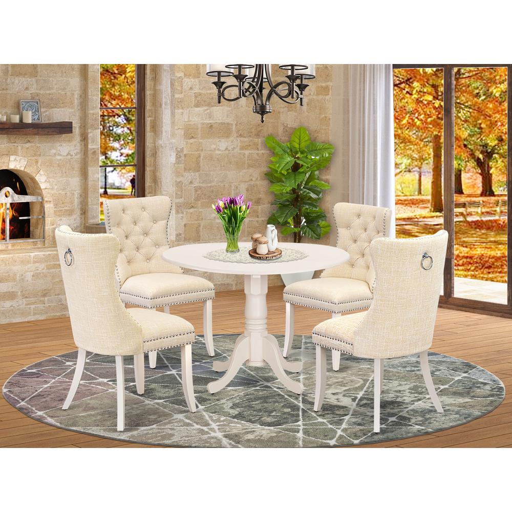 5 Piece Kitchen Table Set Contains a Round Dining Table with Dropleaf. Picture 1