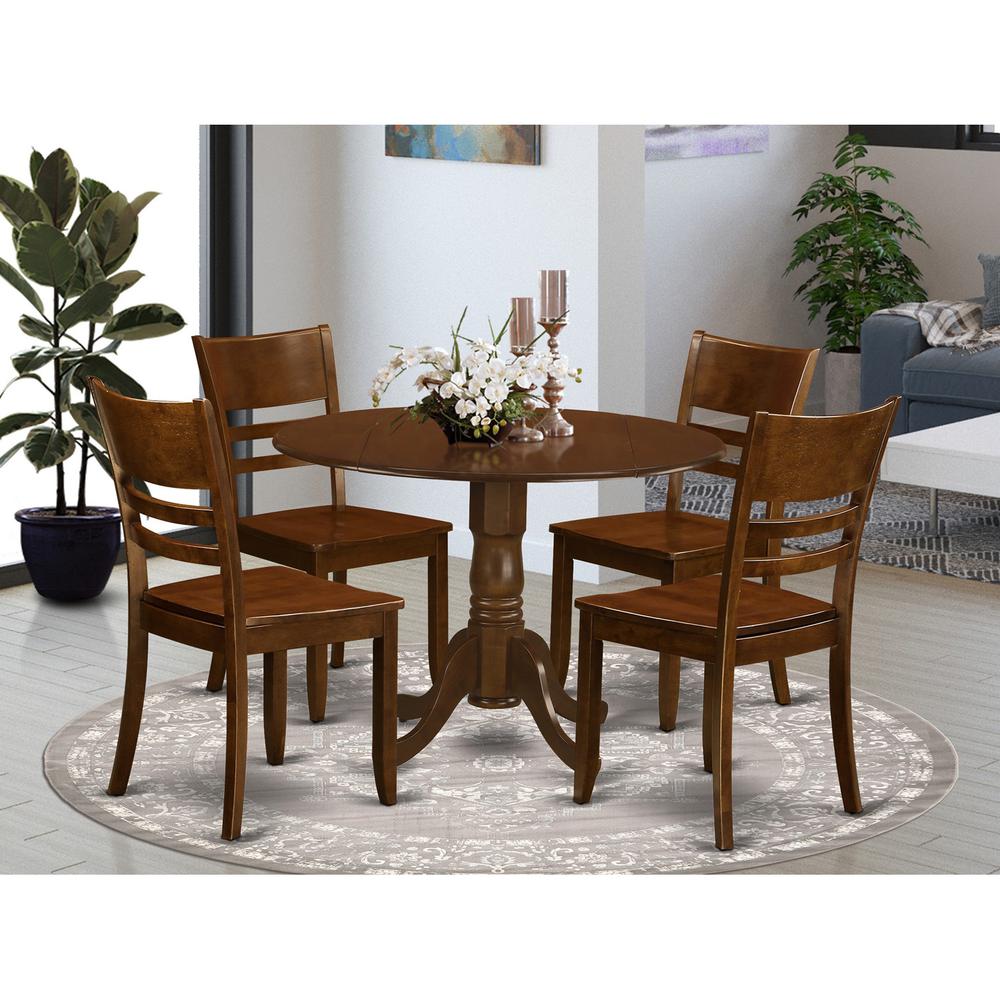 5  Pc  with  2  drop  leaves  and  4  Wood  Kitchen  Chairs  in  Espresso  .. Picture 1