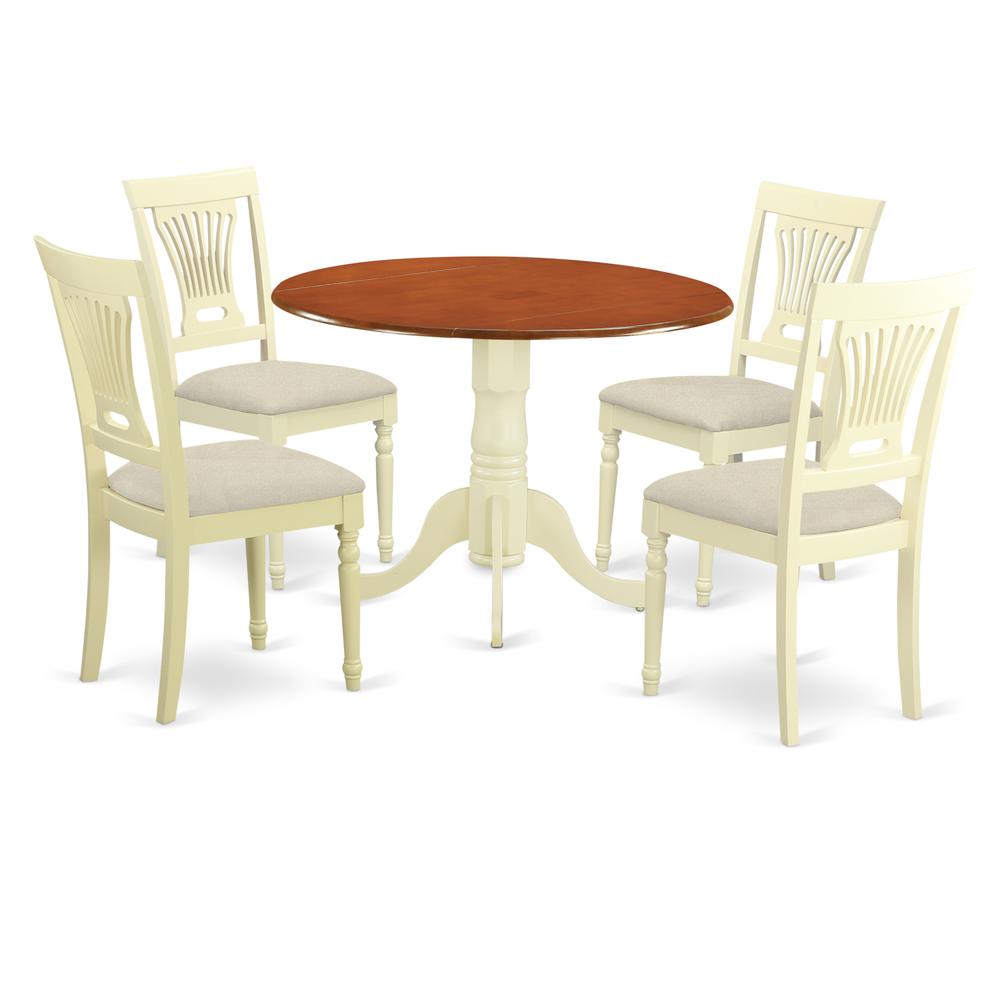 DLPL5-BMK-C 5 PC Kitchen Table set-Dining Table and 4 Wooden Kitchen Chairs in Buttermilk and Cherry. Picture 1