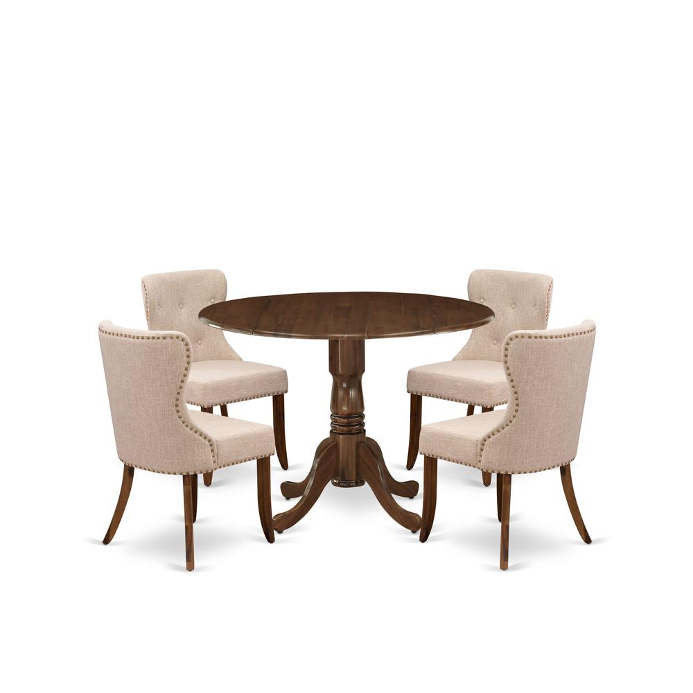 5 Pc Dining Set Contains a Round Wooden Table and 4 Upholstered Chairs. Picture 6