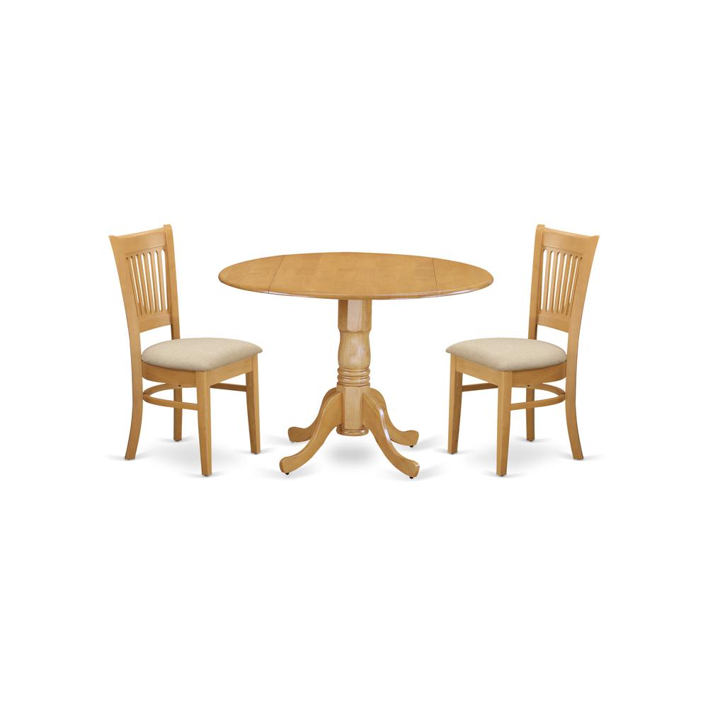 DLVA3-OAK-C 3 Pc Kitchen nook Dining set-Kitchen Table and 2 slat back Chairs. Picture 1