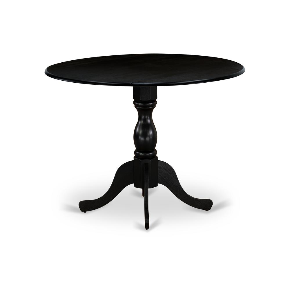East West Furniture DMT-ABK-TP Round wood table Wire Brushed Black Color Table Top Surface and Asian Wood Drops Leave Kitchen table with Pedestal Legs - Wire Brushed Black Finish. Picture 2