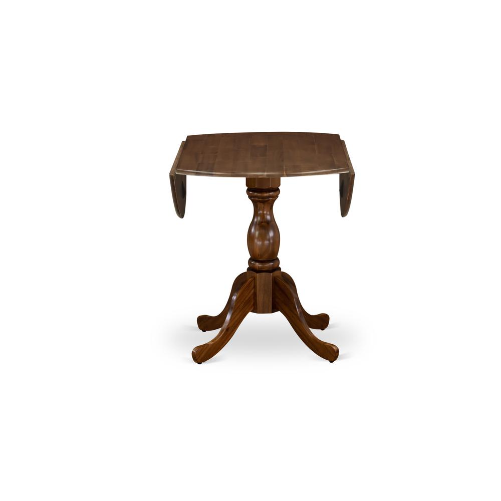 East West Furniture DMT-AWA-TP Round Mid Century Table Acacia Walnut Color Table Top Surface and Asian Wood Drops Leave Small Table Pedestal Legs -Acacia Walnut Finish. Picture 2