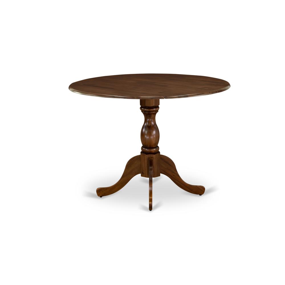 East West Furniture DMT-AWA-TP Round Mid Century Table Acacia Walnut Color Table Top Surface and Asian Wood Drops Leave Small Table Pedestal Legs -Acacia Walnut Finish. Picture 3