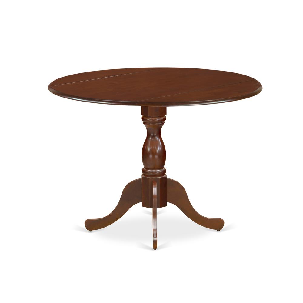 East West Furniture DMT-MAH-TP Round Table Mahogany Color Drops Leave Table Top Surface and Asian Wood Mid Century Table Pedestal Legs -Mahogany Finish. Picture 2